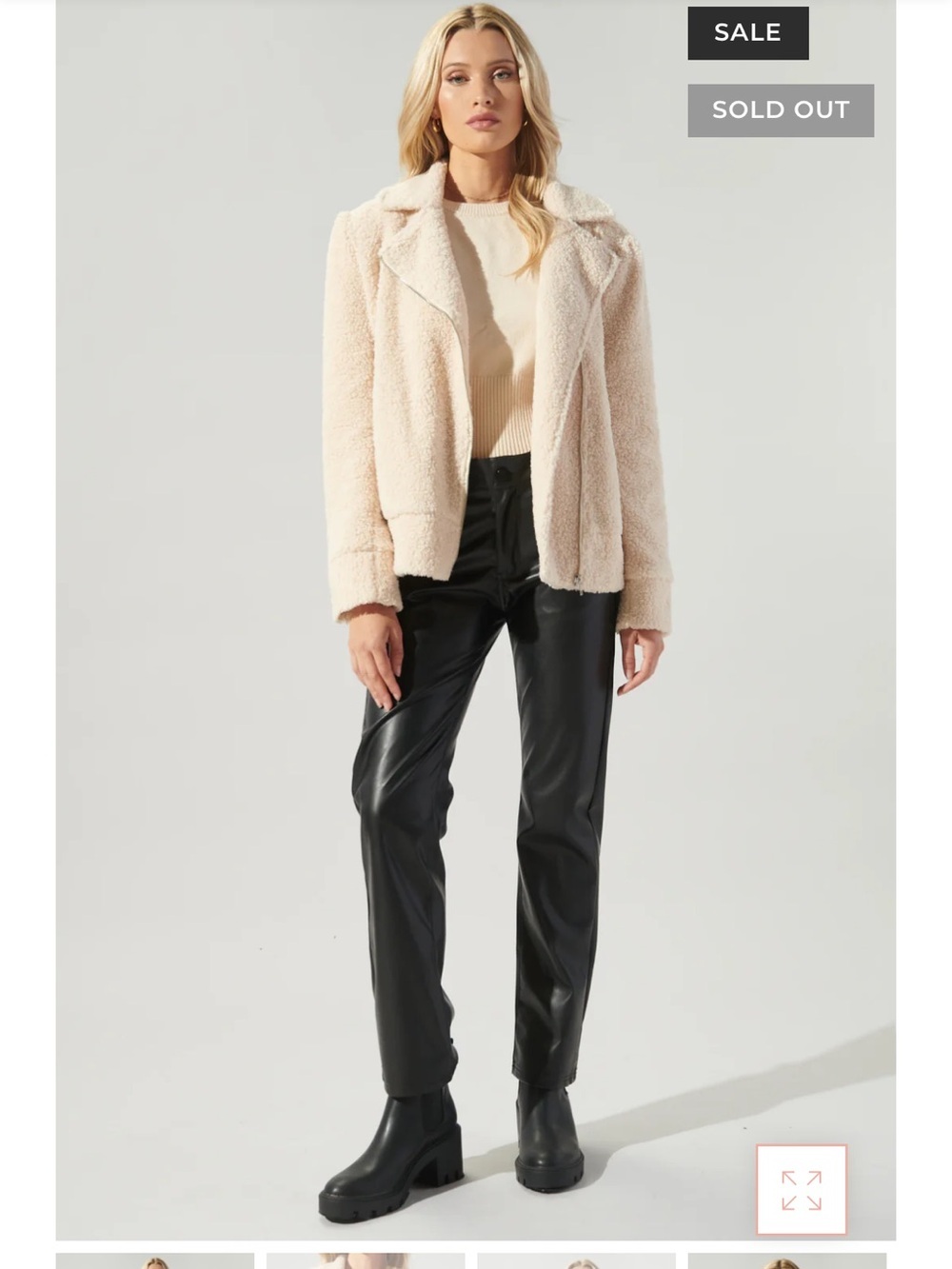 Sugar lips cream Rowan Faux Sherpa Moto Jacket size medium
Medium